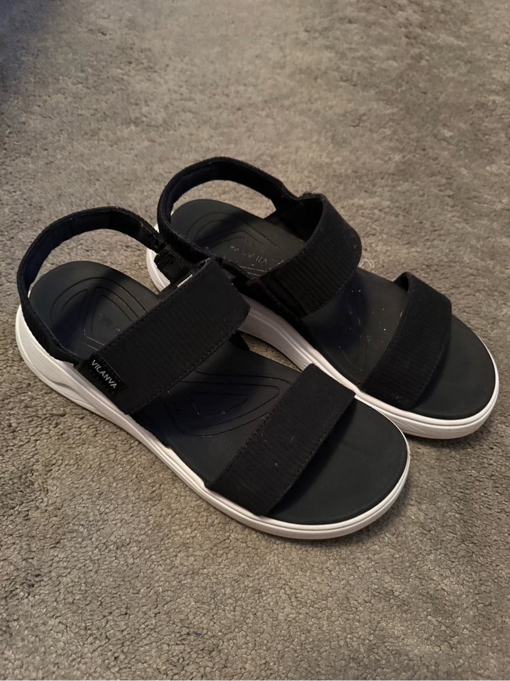 Women's Black Strap Sandals with White Sole -